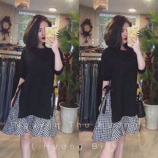 Đầm đen phối bèo caro