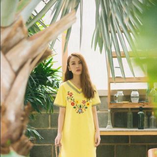 Đầm thêu hoa cổ v