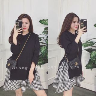 Đầm đen phối bèo caro