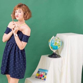 trễ vai chấm bi nhí