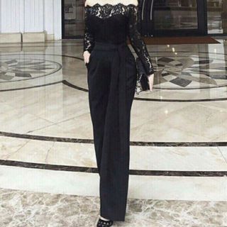 Jumpsuit dài dự tiệc thiết kế pha ren vai ngang đẹp giá sỉ