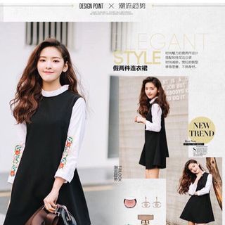 - Đầm nỉ phối tay thêu hoa