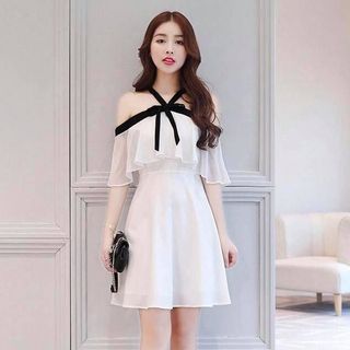 Đầm voan trắng viền