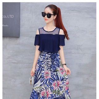 Đầm phối voan hoa ngực bèo dập ly