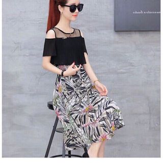 Đầm phối voan hoa ngực bèo dập ly