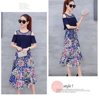 Đầm phối voan hoa ngực bèo dập ly