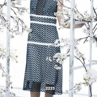 Đầm ren đen cổ sơ mi trắng 2223