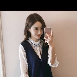Đầm dáng suông kết hợp ren thăt nơ