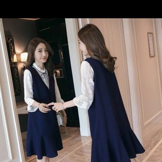 Đầm dáng suông kết hợp ren thăt nơ