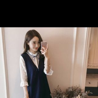 Đầm dáng suông kết hợp ren thăt nơ