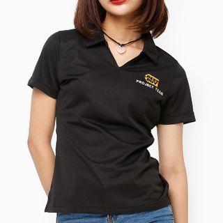 Áo thun nữ cổ bẻ màu đen
