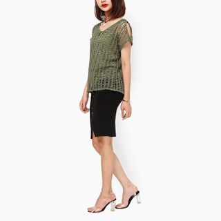 Áo kiểu thời trang giả set màu xanh rêu