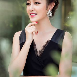 Đầm body dự tiệc cổ chữ V phối ren 2083