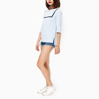 Áo thun nữ tay lỡ màu xanh