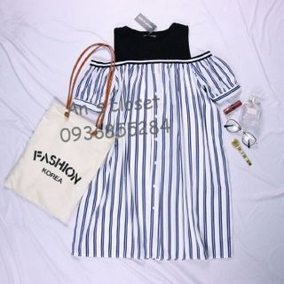 ĐẦM TRỄ VAI SỌC NÚT TRƯỚC