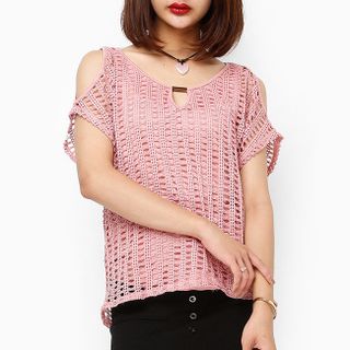 Áo kiểu thời trang lưới giả set màu hồng