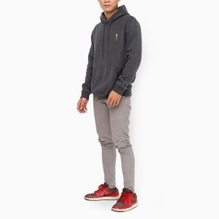Áo thun tay dài unisex có nón màu xám