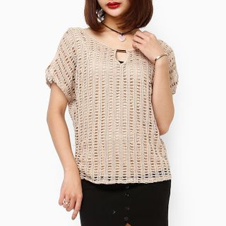 Áo kiểu thời trang lưới giả set màu Kem