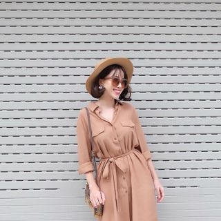Đầm sơ mi cột eo