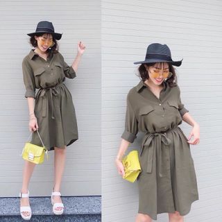 Đầm sơ mi cột eo
