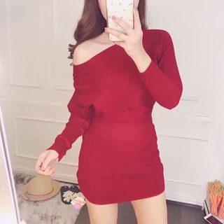 Đầm body len lệch vai