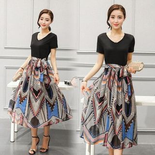 ĐẦM QUẢNG CHÂU CỔ V THẮT LƯNG EO