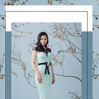 Đầm body xanh phối lưới bi 2228
