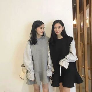 đầm phối tay sọc