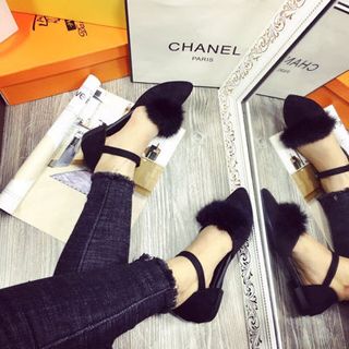 giay sandal nơ lông cao câp