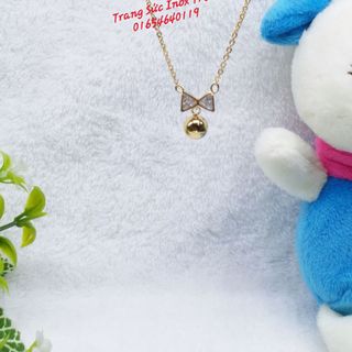 Dây chuyền bi nơ trắng mạ vàng