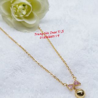 Dây chuyền bi nơ hồng mạ vàng