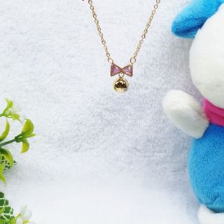 Dây chuyền bi nơ hồng mạ vàng