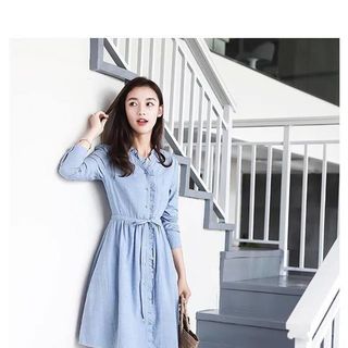 đầm xòe cổ chữ V bèo tay dài