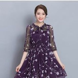 Đầm xòe voan phối nơ nhúng eo