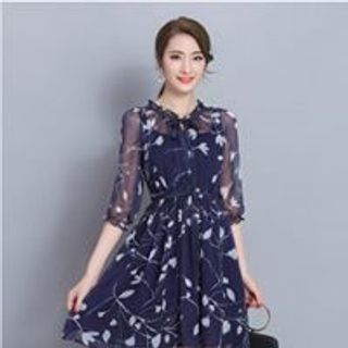 Đầm xòe voan phối nơ nhúng eo