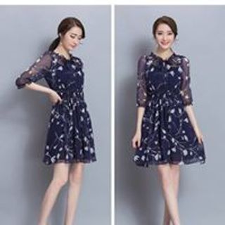 Đầm xòe voan phối nơ nhúng eo