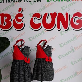 Đầm bé gái phối màu kèm nơ
