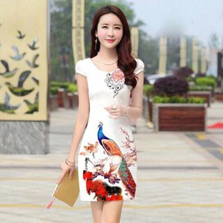 Đầm in 3D nền gấm
