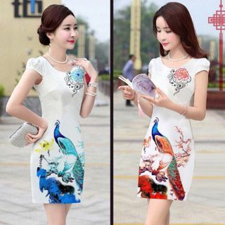 Đầm in 3D nền gấm