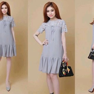 Đầm đuôi cá cát hàn phối ren có dây kéo