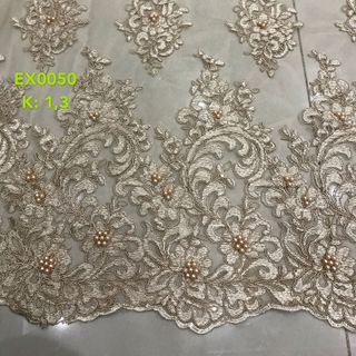 Lưới Thêu Ren Gân Đính Hạt Châu