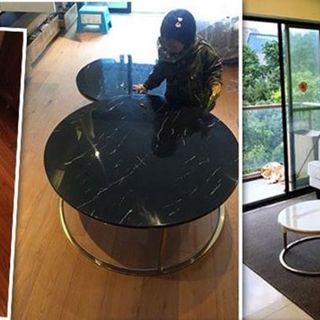 Bàn trà mặt đá chân sắt Sterling hiện đại