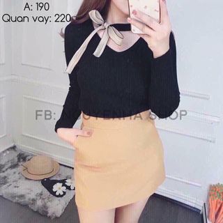 áo len cổ thắt nơ dài tay