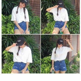 áo thun cổ cột nơ