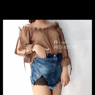 áo bẹt vai tay cột nơ