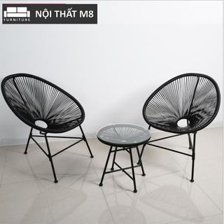 Bàn trà nhỏ chân sắt khung nhựa giả mây hiện đại - giá sỉ tốt nhất