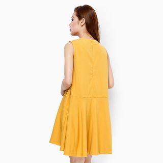 Đầm nữ thời trang phối kiểu độc đáo màu vàng