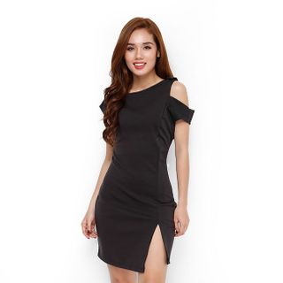 Đầm thời trang nữ hở vai cách điệu màu đen