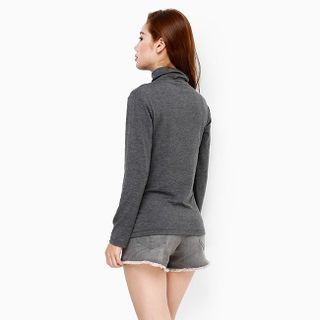 Áo thun nữ thời trang tay dài cổ lọ màu xám