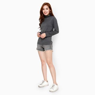 Áo thun nữ thời trang tay dài cổ lọ màu xám